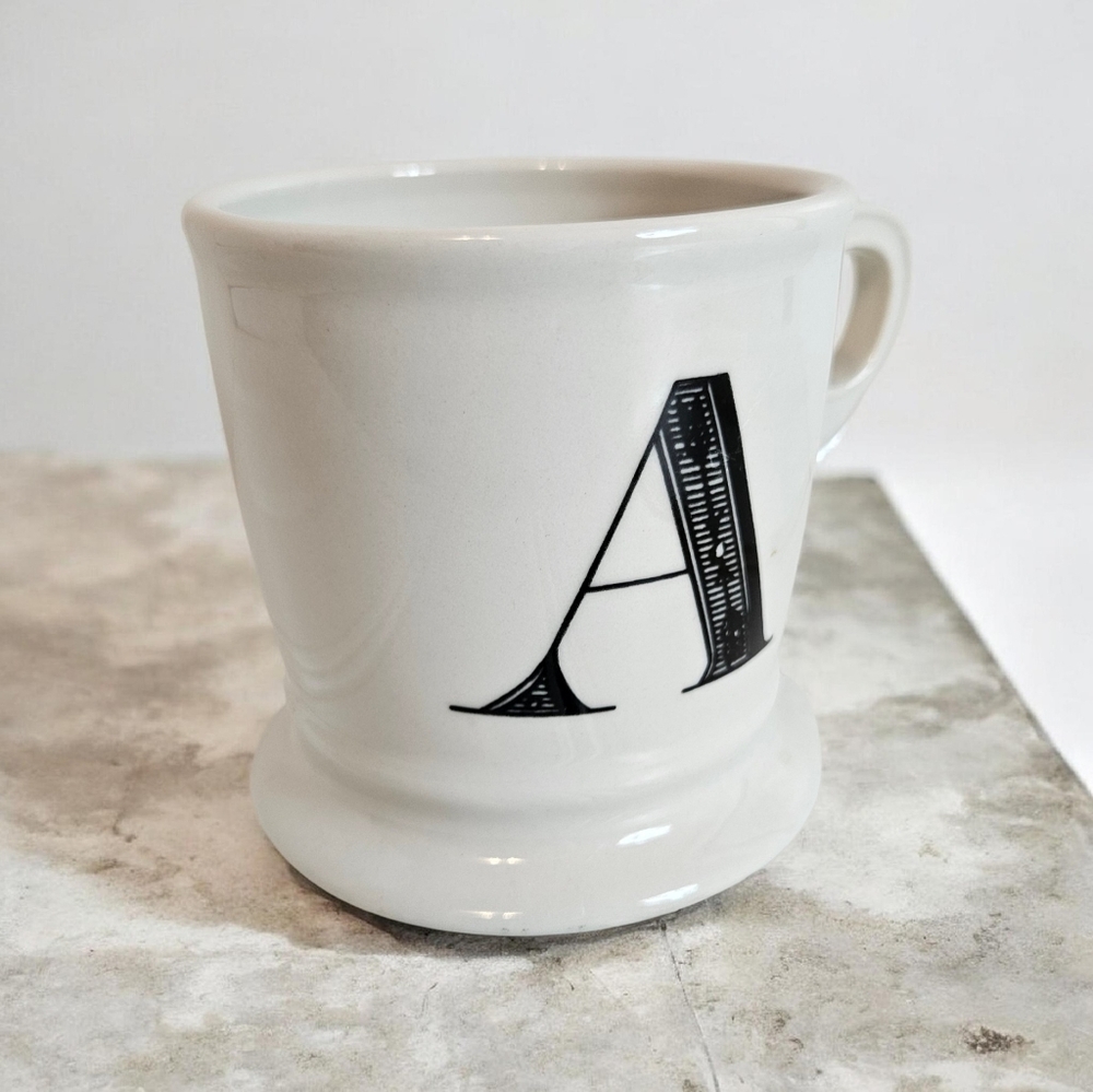Anthropologie Monogram A Mug Ivory Pedestal Serif 14oz Stoneware